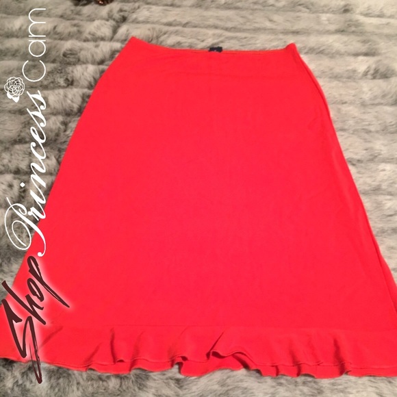 ✅Blood Orange Midi Skirt W/Ruffle Hem Sz M - Picture 4 of 8